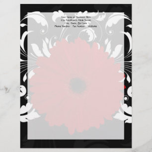 Bright Red Gerbera Daisy on Black Letterhead Template
