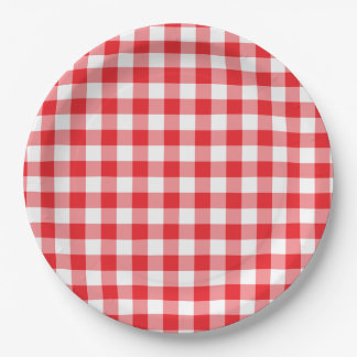 Bright Red Gingham Country Paper Plate