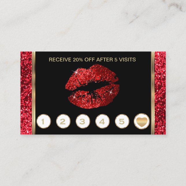 Bright Red Glitter Lips Loyalty Card (Front)