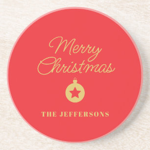 Bright Red & Gold Colors Merry Christmas Coaster