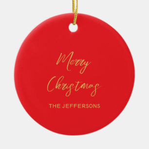 Bright Red & Gold Colors Merry Christmas Two Sided Ceramic Ornament