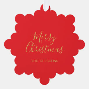 Bright Red & Gold Colors Merry Christmas Two Sided Tree Decoration Card