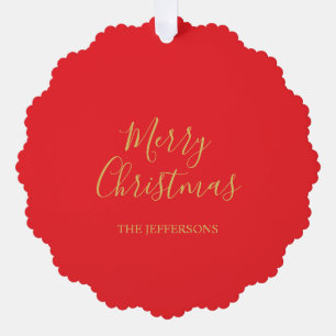 Bright Red & Gold Colors Merry Christmas Two Sided Tree Decoration Card