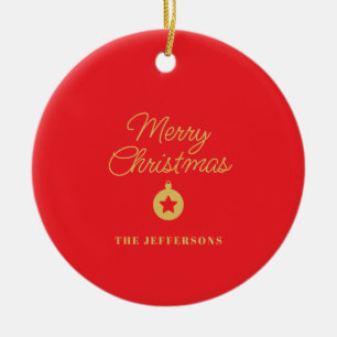 Bright Red & Gold Colours Merry Christmas Ceramic Ornament