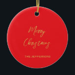 Bright Red & Gold Colours Merry Christmas Ceramic Ornament<br><div class="desc">Represent yourself with this modern,  elegant design. This template can be customised to meet all professional occupations.</div>