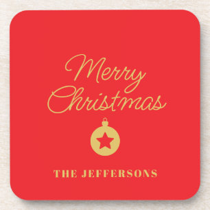 Bright Red & Gold Colours Merry Christmas Coaster
