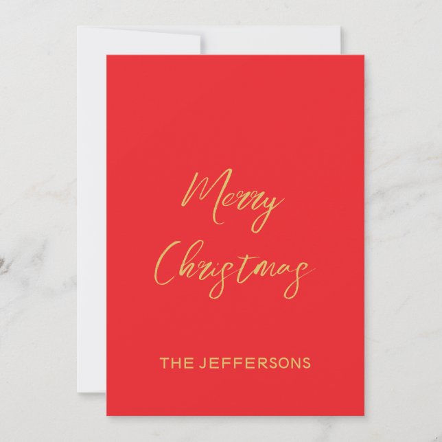 Bright Red & Gold Colours Merry Christmas Holiday Card (Front)