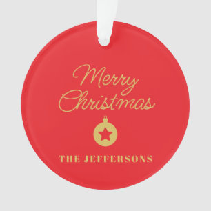 Bright Red & Gold Colours Merry Christmas Ornament