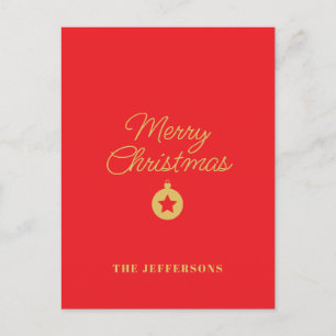Bright Red & Gold Colours Merry Christmas Postcard