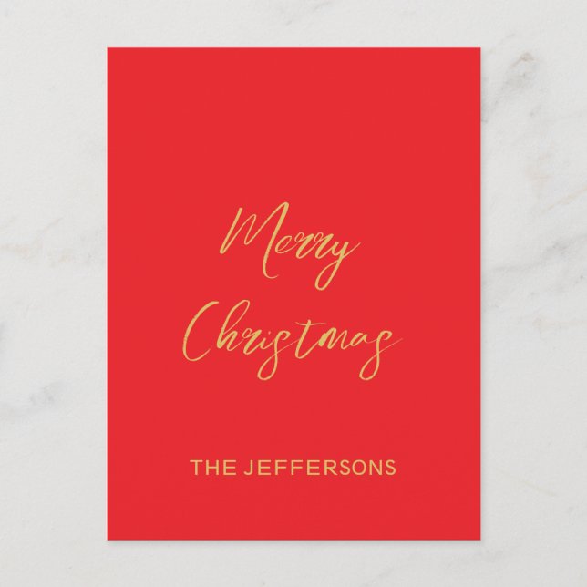 Bright Red & Gold Colours Merry Christmas Postcard (Front)