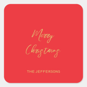 Bright Red & Gold Colours Merry Christmas Square Sticker