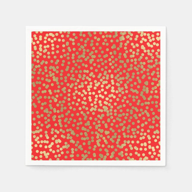 Bright Red & Gold Dots Confetti Elegant Glam Napkin (Front)