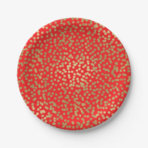 Bright Red & Gold Dots Confetti Elegant Glam Paper Plate