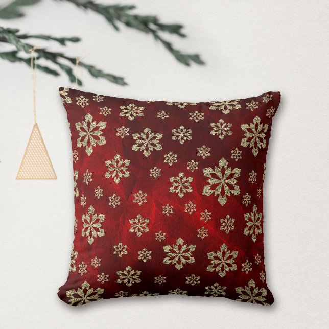 Bright Red Gold Snowflake Cushion (Creator Uploaded)