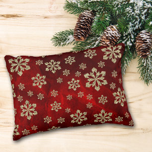 Bright Red Gold Snowflakes Decorative Cushion