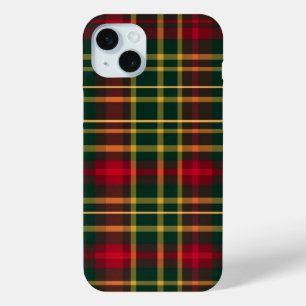 BRIGHT RED GREEN GOLD CHRISTMAS PLAID PATTERN iPhone 15 MINI CASE