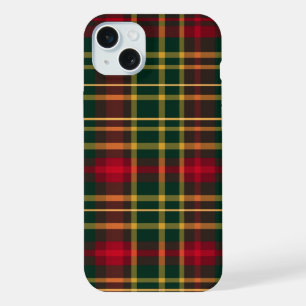 BRIGHT RED GREEN GOLD CHRISTMAS PLAID PATTERN iPhone 15 PLUS CASE