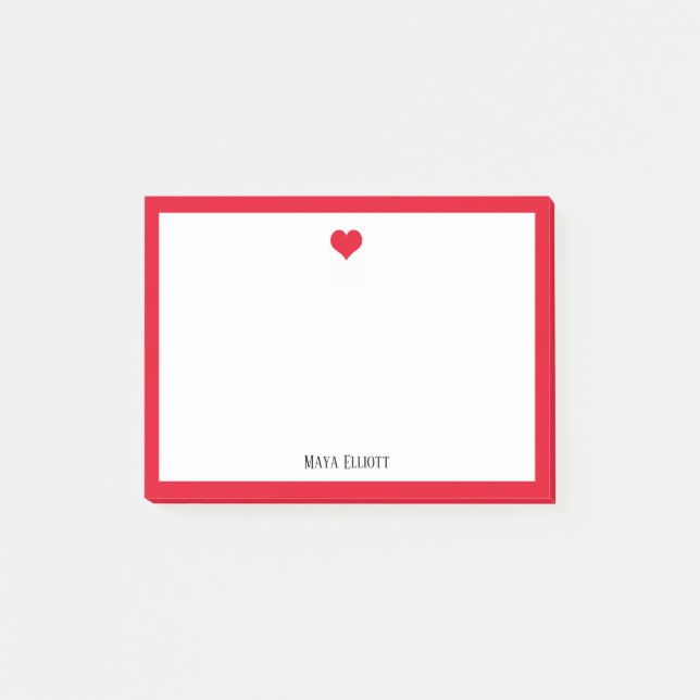Bright Red Heart and Border on White with Name Post-it Notes (Front)