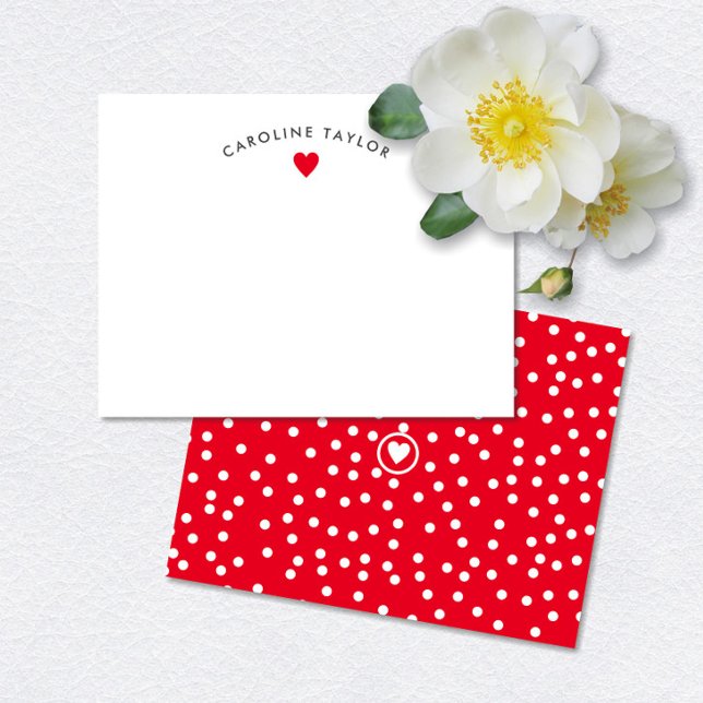 Bright Red Heart & Dots Cute Girly Note Card (Creator Uploaded)