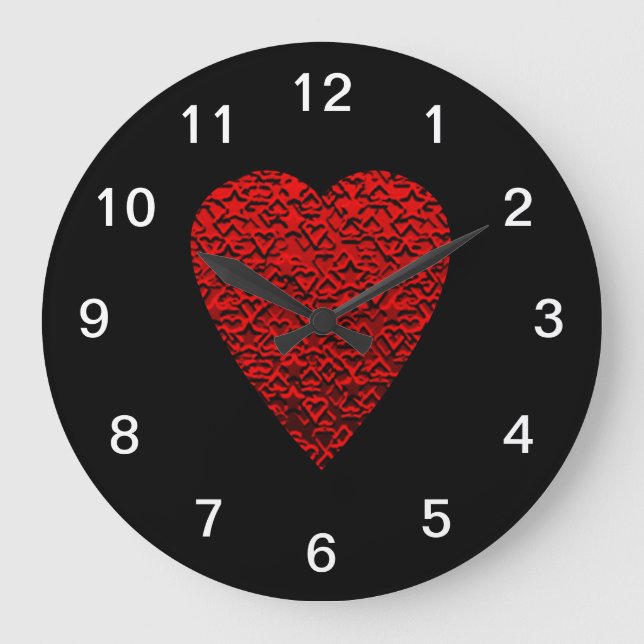 Bright Red Heart Picture. Large Clock (Front)