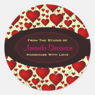 Bright Red Hearts Handmade With Love Classic Round Sticker