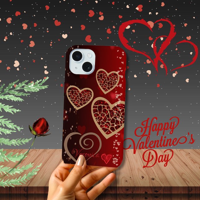 Bright Red Hearts iPhone 15 Case (Bright Red Hearts iPhone 15 Case)