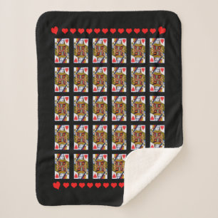 Bright Red Hearts Ornate Queen Playing Cards Sherpa Blanket