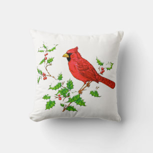 Bright Red Holiday Cardinal Cushion