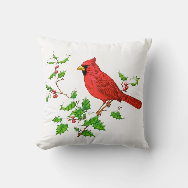 Bright Red Holiday Cardinal Cushion (Front)