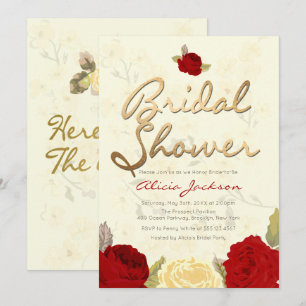 Bright Red & Ivory Floral Bridal Shower Invitation