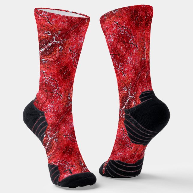 Bright Red Japanese Maple Tree tiled Socks (Angled)