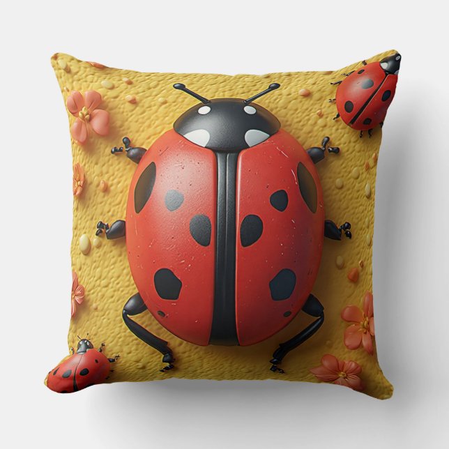 Bright Red Ladybugs Resting Cushion (Front)
