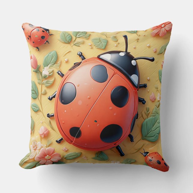 Bright Red Ladybugs Resting Cushion (Front)