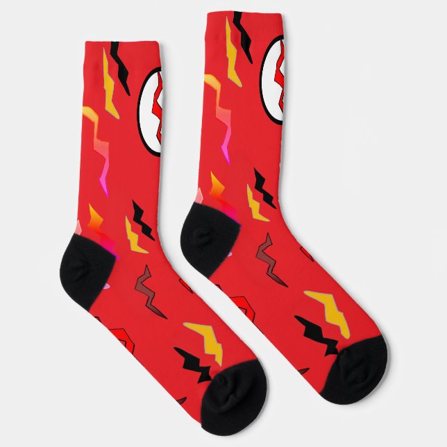 Bright Red Lightning Bolt Halloween Socks (Right)