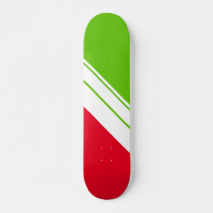 Bright Red Lime Green Slant White Racing Stripes Skateboard