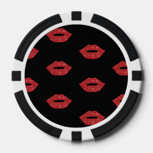 Bright Red Lips Glitter Kisses Elegant Feminine Poker Chips