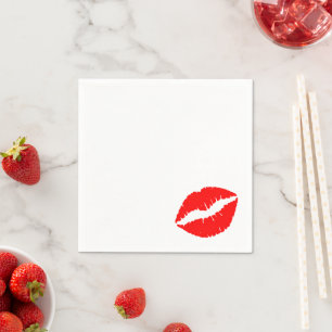 Bright Red Lipstick Kiss Print Napkin
