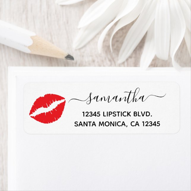 Bright Red Lipstick Return Address Label (Insitu)