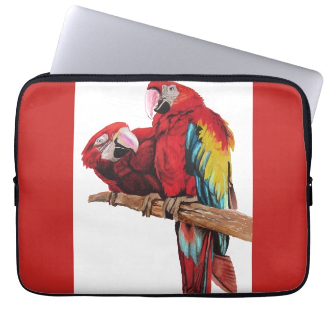 Bright Red Macaw Parrots Watercolor Laptop Case (Front)