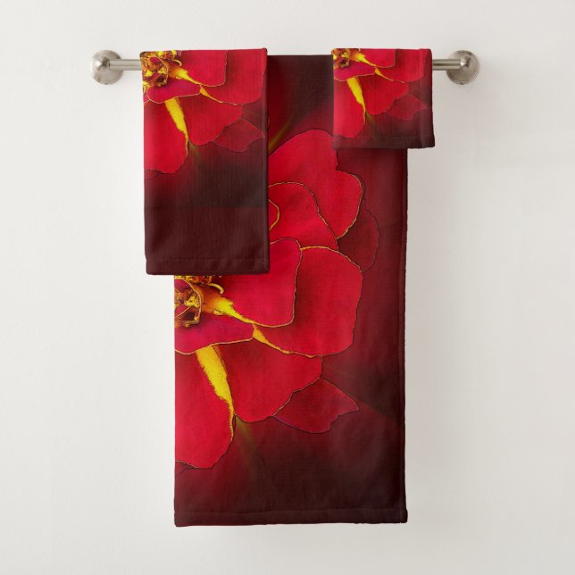 bright red marigold bath towel set (Insitu)