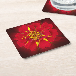 bright red marigold square paper coaster