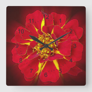 bright red marigold square wall clock