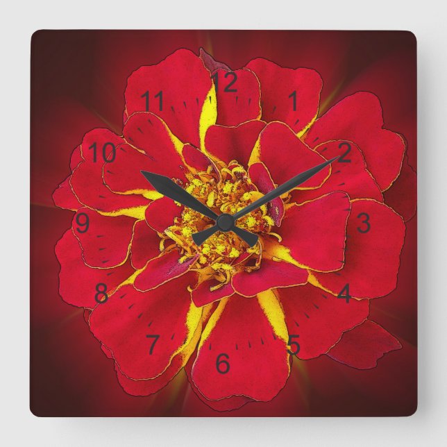 bright red marigold square wall clock (Front)