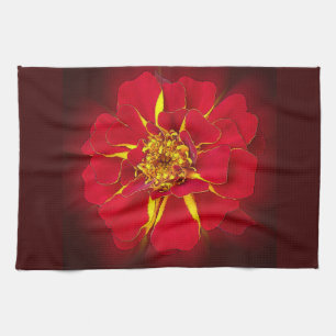bright red marigold tea towel