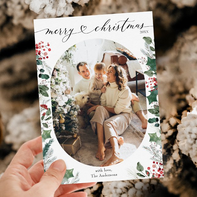 Bright Red Merry Christmas 1 Photo  Holiday Card (Creator Uploaded)