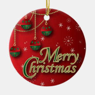 Bright Red Merry Christmas Ceramic Ornament