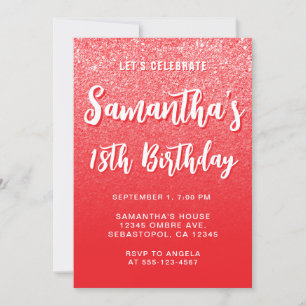 Bright Red Modern Gradient 18th Birthday Invitation