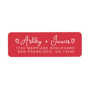 Bright Red Modern Script Hearts Return Address Label