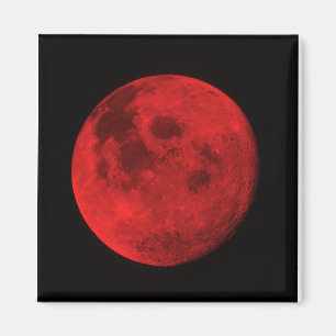 BRIGHT RED MOON MAGNET. 2" X 2" FRIDGE MAGNET