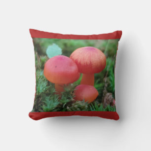 Bright Red Mushrooms on Forest Floor Cushion